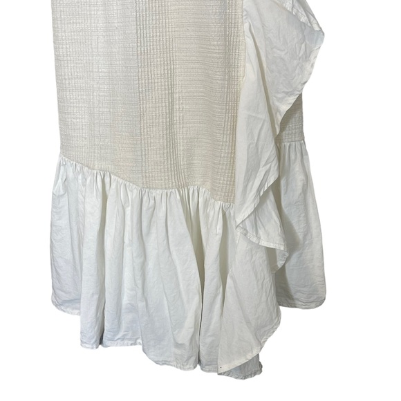 Zara Rustic Ruffled Knit Midi Dress Size M Mixed Media Gauze Flutter White Boho - Picture 6 of 14